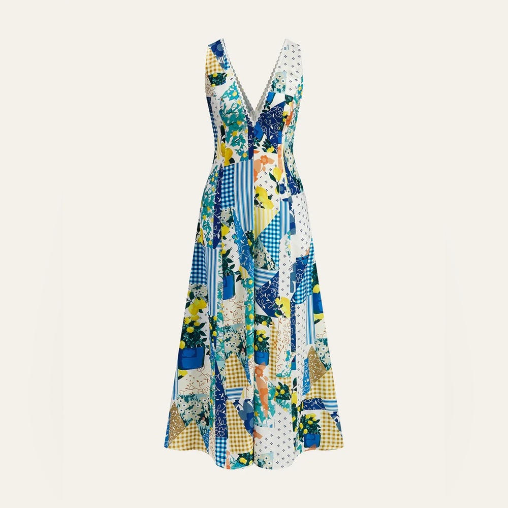 Commense Lemonade Print Lace Trim Long Dress - Picture 5 of 15